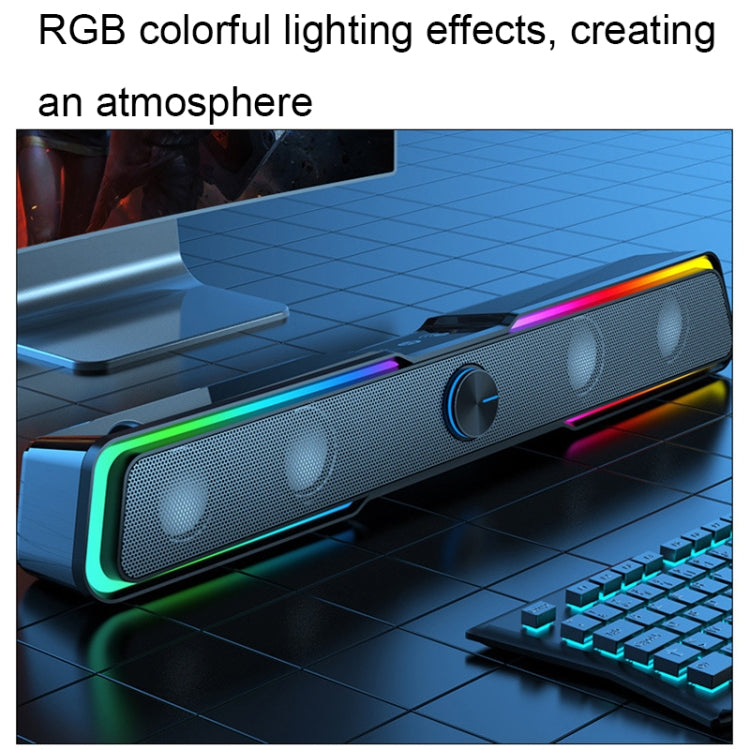 Wired+Bluetooth Version DHE6002S RGB Lights HiFi Sound Effect Computer Audio Desktop Long Strip Speakers - HoMEdemic™ 