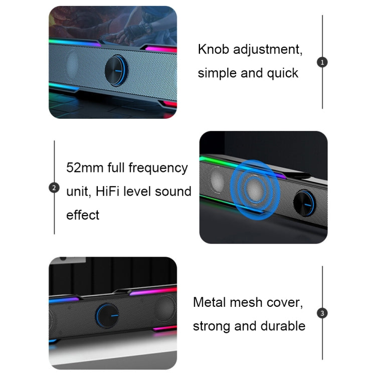 Wired Version DHE6002S RGB Lights HiFi Sound Effect Computer Audio Desktop Long Strip Speakers - HoMEdemic™ 
