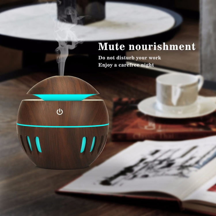 Wood Grain USB Hollowed-out Humidifier Seven Color Aromatherapy Lamp Automatic Alcohol Sprayer with Remote Control(Dark Brown-3) - HoMEdemic™ 