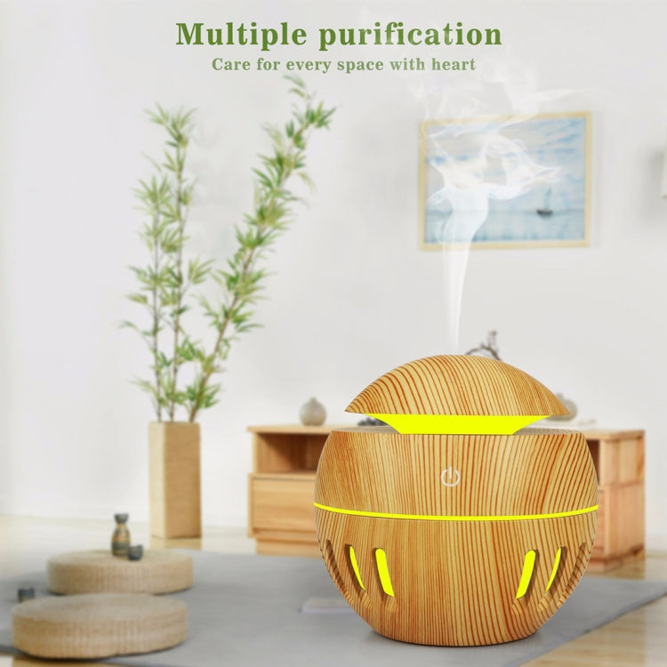 Wood Grain USB Hollowed-out Humidifier Seven Color Aromatherapy Lamp Automatic Alcohol Sprayer with Remote Control(Light Brown-3) - HoMEdemic™ 