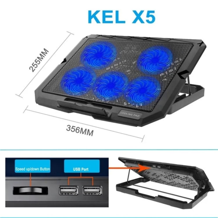 X5 Game Work Mute 5-Fan 7-Gear Adjustable Height Laptop Cooling Stand(Blue) - HoMEdemic™ 