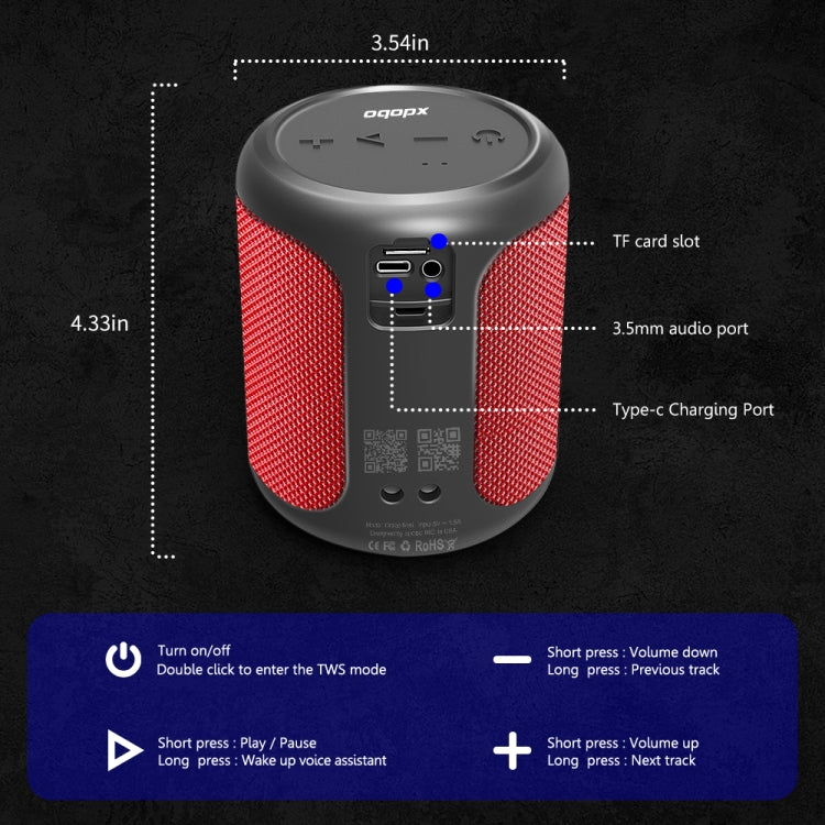 XDOBO Draco Mini IPX6 Waterproof Portable TWS Wireless Bluetooth Speaker Subwoofer (Black) - HoMEdemic™ 