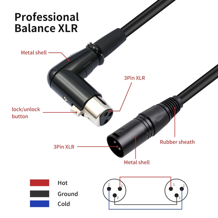 XK041L XLR 3pin Straight Male to Elbow Female Audio Cable, Length:10m(Black) - HoMEdemic™ 