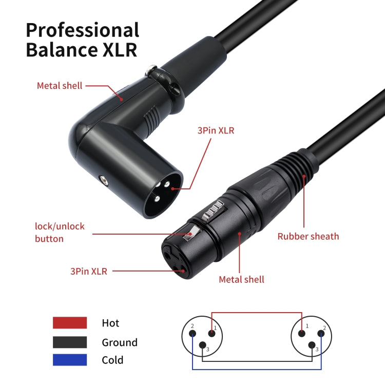 XK042L XLR 3pin Straight Female to Elbow Male Audio Cable, Length:3m(Black) - HoMEdemic™ 