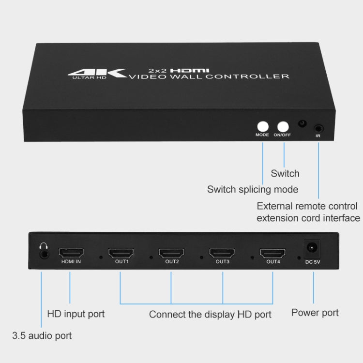 XP02 4K 2x2 HDMI Video Wall Controller Multi-screen Splicing Processor, Style:Ordinary(US Plug) - HoMEdemic™ 