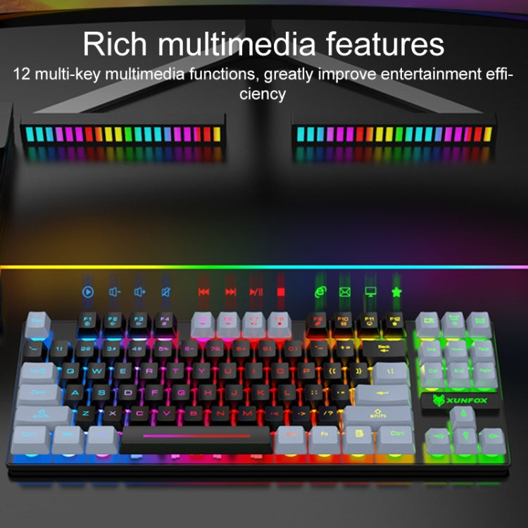 XUNFOX K10 87-Keys Rainbow Blacklit USB Wired Gaming Keyboard, Cable Length: 1.5m(Grey Black) - HoMEdemic™ 