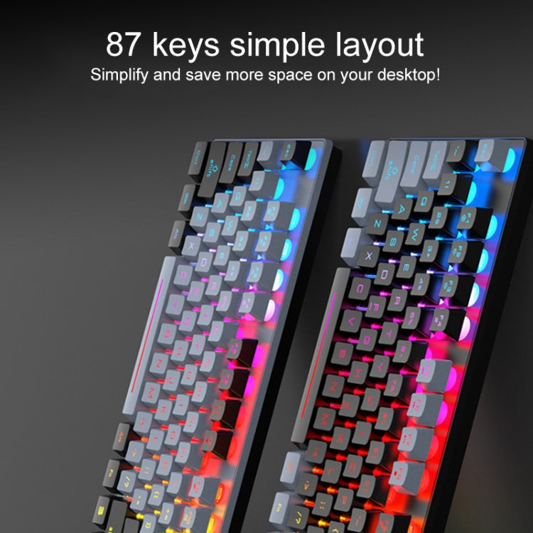 XUNFOX K10 87-Keys Rainbow Blacklit USB Wired Gaming Keyboard, Cable Length: 1.5m(Grey Black) - HoMEdemic™ 