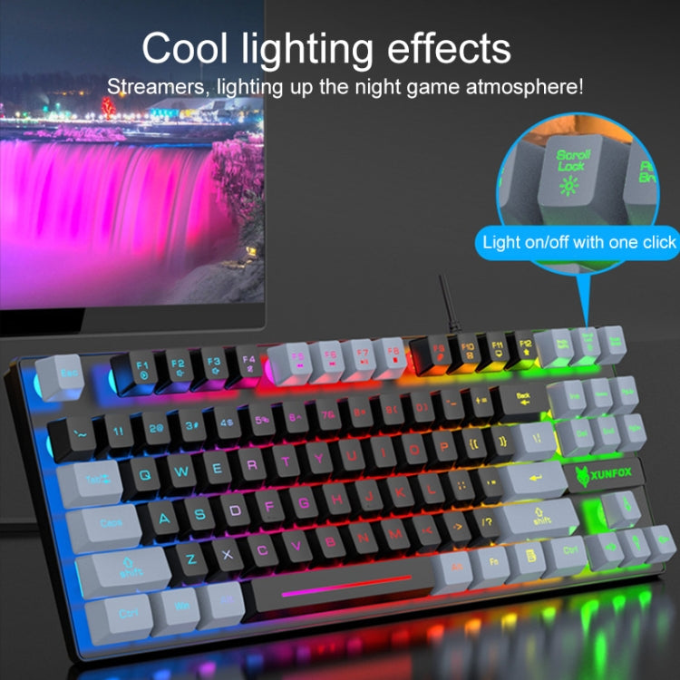 XUNFOX K10 87-Keys Rainbow Blacklit USB Wired Gaming Keyboard, Cable Length: 1.5m(Grey Black) - HoMEdemic™ 