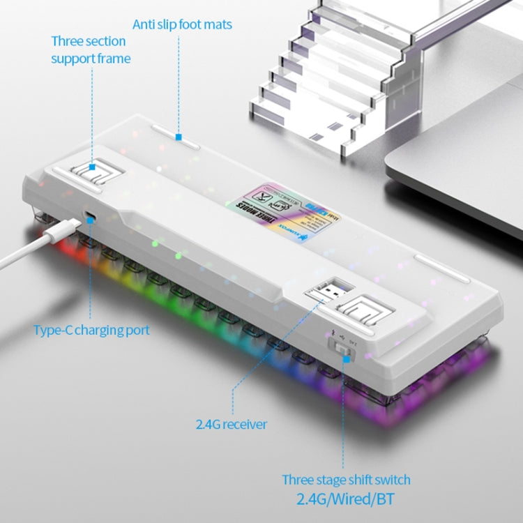 XUNFOX K30 Pro 2.4G + BT + Wired Transparent 61-Keys Mechanical White Axis Keyboard(White) - HoMEdemic™ 