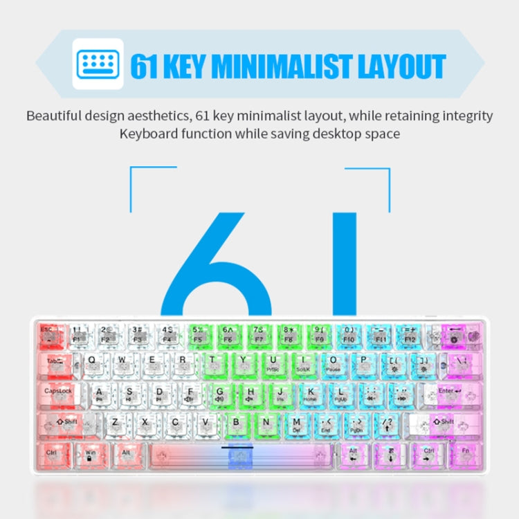 XUNFOX K30 Transparent 61-Keys Blacklit Wired Mechanical Keyboard, Cable Length: 1.5m(White) - HoMEdemic™ 
