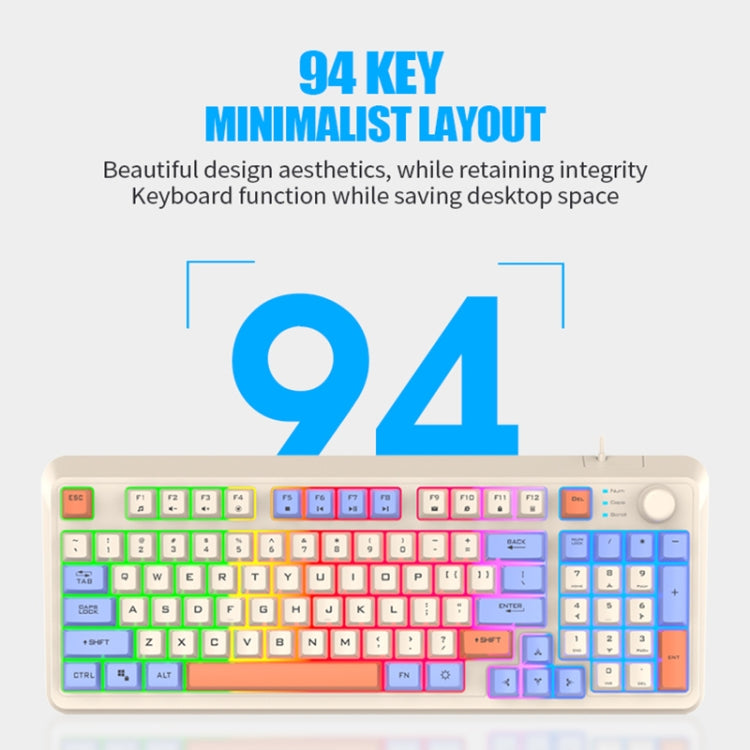 XUNFOX K82 Three-colors 94-Keys Blacklit USB Wired Gaming Keyboard, Cable Length: 1.5m(Lake Blue) - HoMEdemic™ 