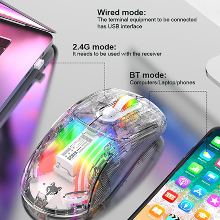 XUNFOX XYH20RGB 2.4G + BT + Wired Transparent 2400DPI RGB Light Gaming Mouse(Black) - HoMEdemic™ 