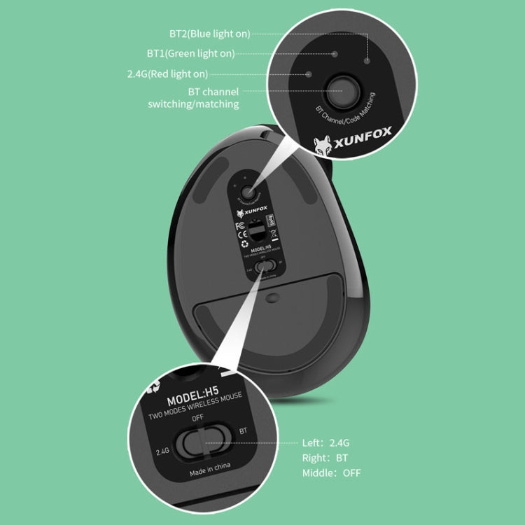 XUNSVFOX H5 Upright Vertical Dual Mode Mouse Rechargeable Wireless Business Office Mouse(Black) - HoMEdemic™ 