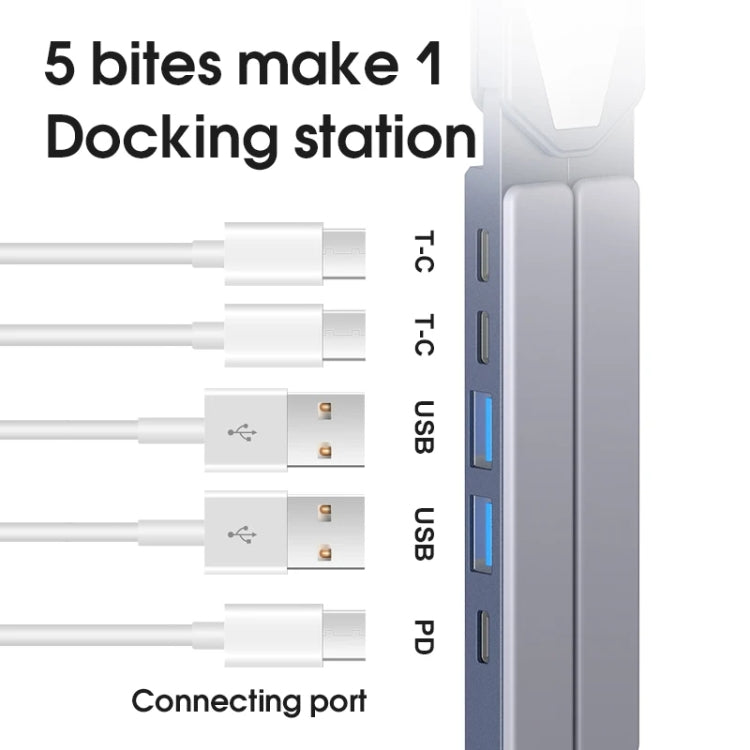 XY-1 5-In-1 Laptop Docking Station Stand Increased Folding Heat Dissipation HUB Bracket(Gray) - HoMEdemic™ 