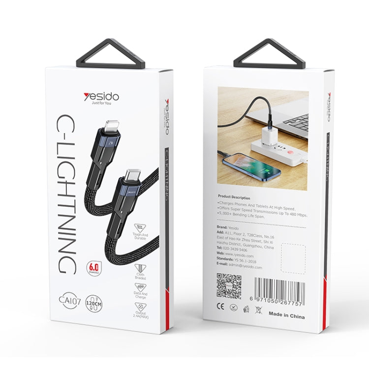 YESIDO CA107 1.2m 2.4A USB-C / Type-C to 8 Pin OD0.6 Charging Data Cable(Black+Blue) - HoMEdemic™ 