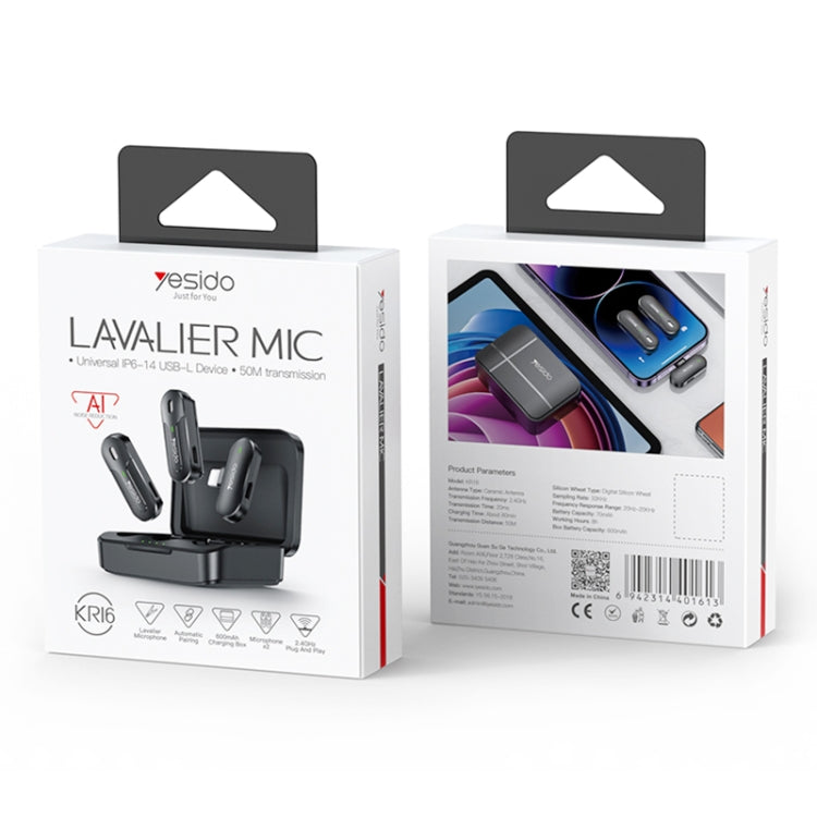 YESIDO KR16 2 in 1 Wireless Lavalier Microphone 8 Pin Receiver with Charging Box - HoMEdemic™ 