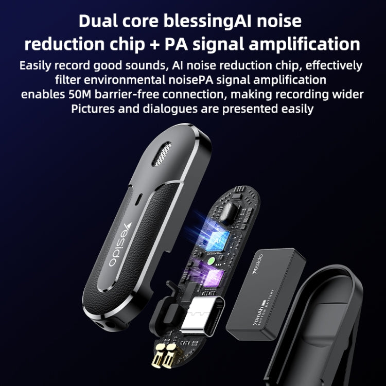 YESIDO KR17 2 in 1 Wireless Lavalier Microphone Type-C Receiver with Charging Box - HoMEdemic™ 