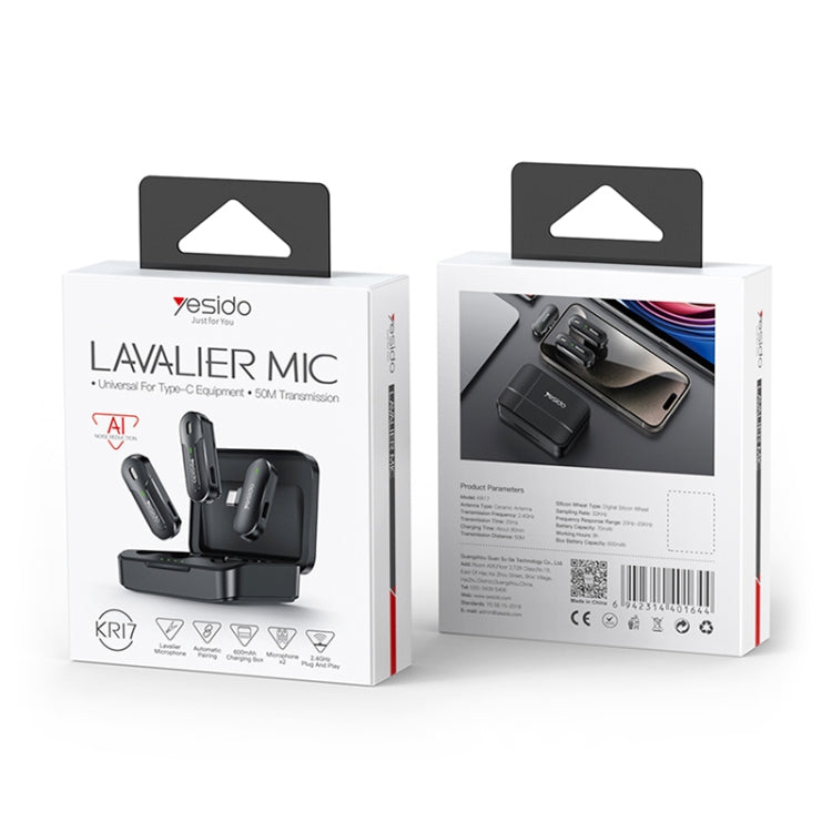YESIDO KR17 2 in 1 Wireless Lavalier Microphone Type-C Receiver with Charging Box - HoMEdemic™ 