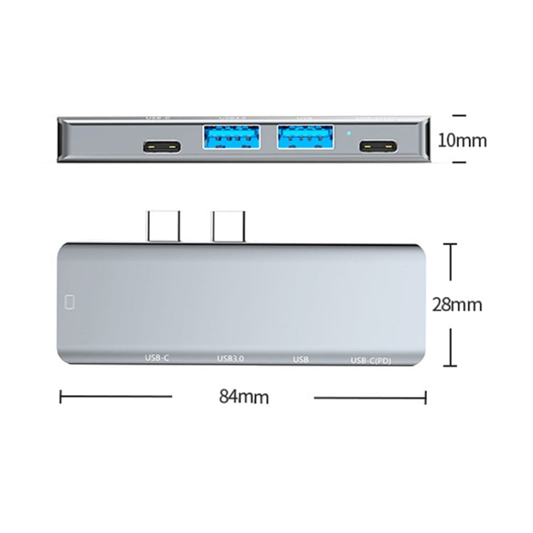 YG-2102 5 in 1 Dual USB-C / Type-C to USB Docking Station HUB Adapter (Silver) - HoMEdemic™ 