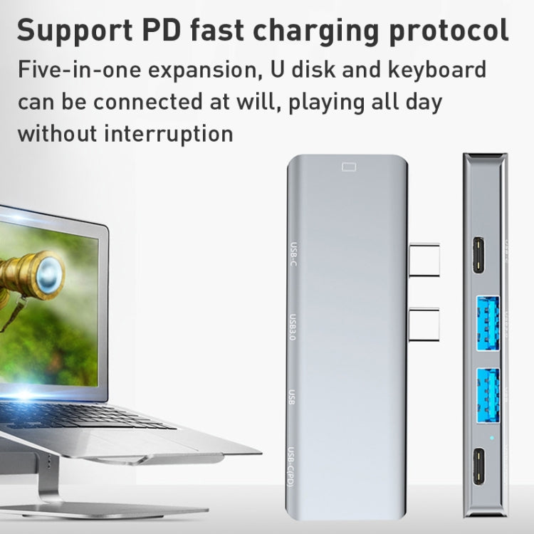 YG-2102 5 in 1 Dual USB-C / Type-C to USB Docking Station HUB Adapter (Silver) - HoMEdemic™ 