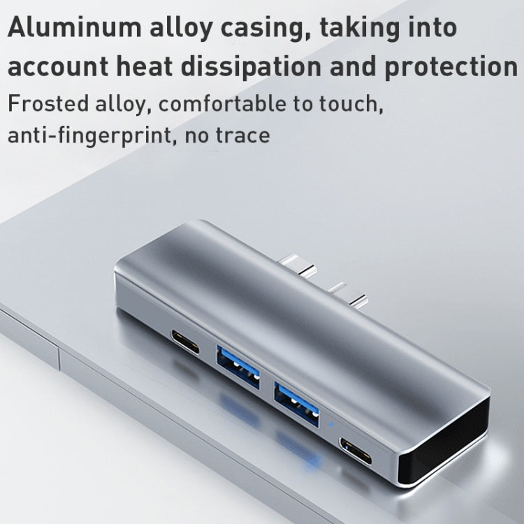 YG-2102 5 in 1 Dual USB-C / Type-C to USB Docking Station HUB Adapter (Silver) - HoMEdemic™ 
