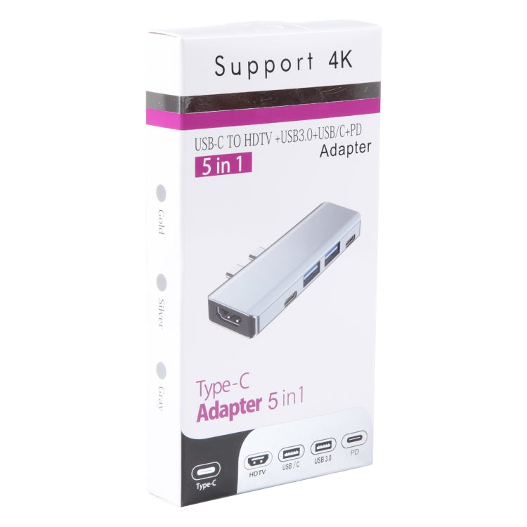 YG-2102 5 in 1 Dual USB-C / Type-C to USB Docking Station HUB Adapter (Silver) - HoMEdemic™ 