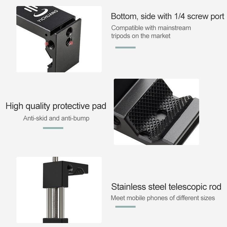 YICHUANG JH-01 Aluminum Alloy Phone Tripod Clip Holder Clamp Adapter for 65-95cm - HoMEdemic™ 