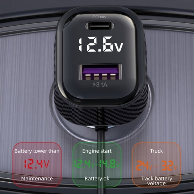 YQ6 PD 30W Fast Charging 2 x Type-C + 3 x USB Car Charger with 1.5m Extension Cable - HoMEdemic™ 