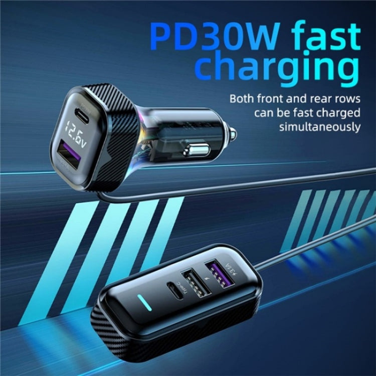 YQ6 PD 30W Fast Charging 2 x Type-C + 3 x USB Car Charger with 1.5m Extension Cable - HoMEdemic™ 