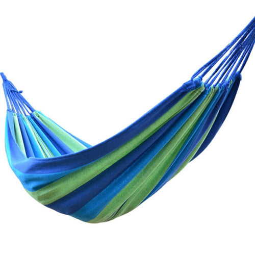 Stripe Outdoor Canvas Hammock Dual People Widening Swing Bed, Size: 190cm x 150cm, 190cm x 150cm (Blue), 190cm x 150cm (Red+Yellow), 200 x 150cm (Blue+Yellow) - HoMEdemic™ 