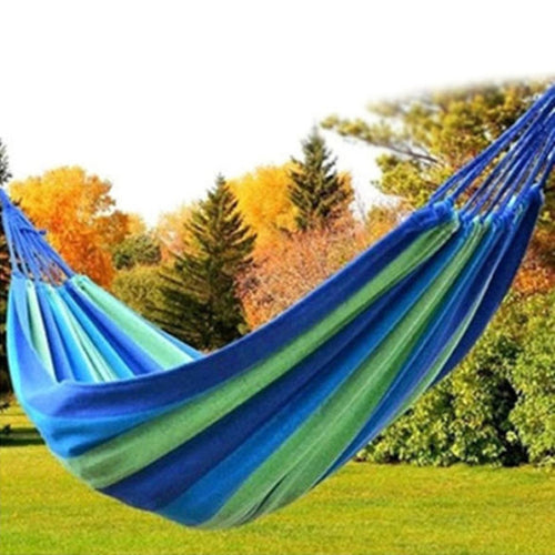 Stripe Outdoor Canvas Hammock Dual People Widening Swing Bed, Size: 190cm x 150cm, 190cm x 150cm (Blue), 190cm x 150cm (Red+Yellow), 200 x 150cm (Blue+Yellow) - HoMEdemic™ 