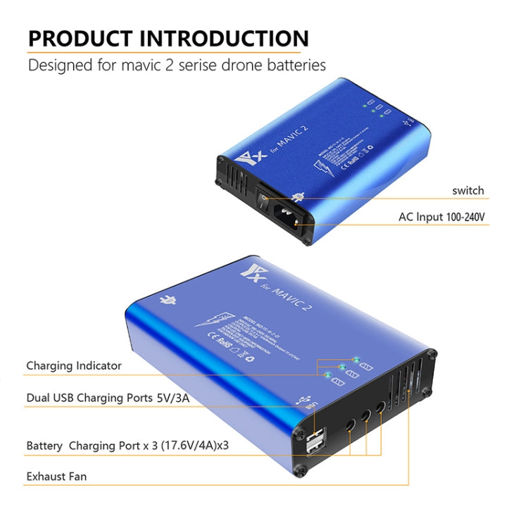 YX For DJI MAVIC 2  Aluminum Alloy Charger with Switch, Plug Type:US Plug - HoMEdemic™ 