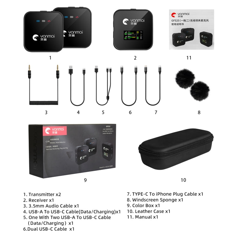Yanmai GF525 2 in 1 Broadcast 2.4G Wireless Lavalier Microphone Mini Clip-on Mic with LED Display - HoMEdemic™ 