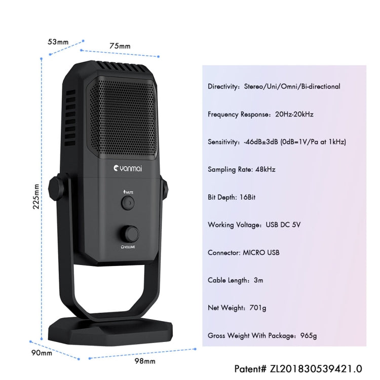 Yanmai SF-900 Multi-function Four Directivity Studio Recording Condenser Microphone with Desktop Stand - HoMEdemic™ 