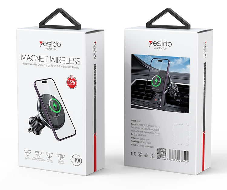 Yesido C190 15W Magsafe Magnetic Car Air Vent Wireless Charger(Black) - HoMEdemic™ 