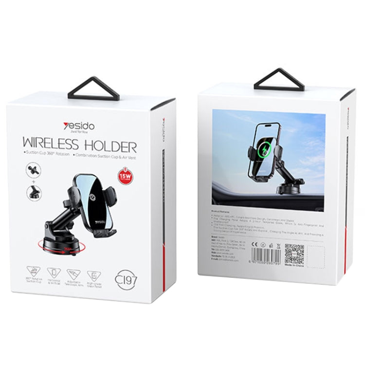 Yesido C197 15W 2 in 1 Suction Cup Type Wireless Charging Car Holder Set (Black) - HoMEdemic™ 