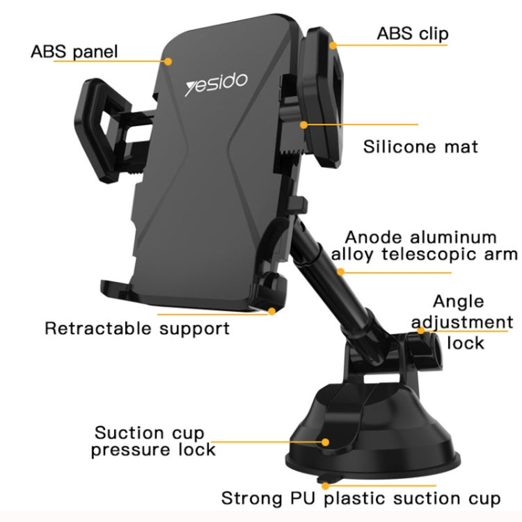 Yesido C40 Car Foldable 360 Degree Rotation Automatic Clip Phone Holder(Black) - HoMEdemic™ 