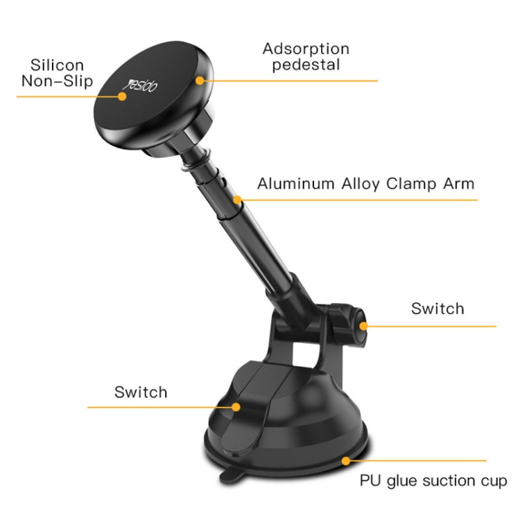 Yesido C41 Car Windshield Telescopic Suction Cup Magnetic Phone Holder(Black) - HoMEdemic™ 