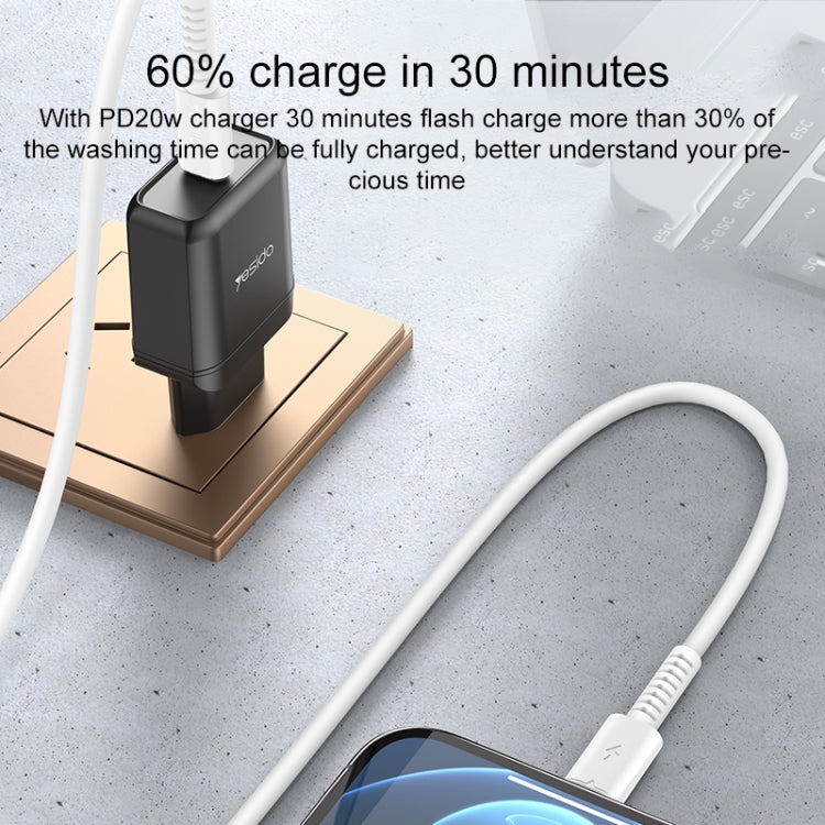 Yesido CA153 PD 20W USB-C / Type-C to 8 Pin Charging Data Cable, Length: 1m(White) - HoMEdemic™ 