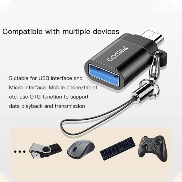 Yesido GS07 Micro USB to USB 2.0 OTG Mini Connector Adapter with Keychain(Black) - HoMEdemic™ 