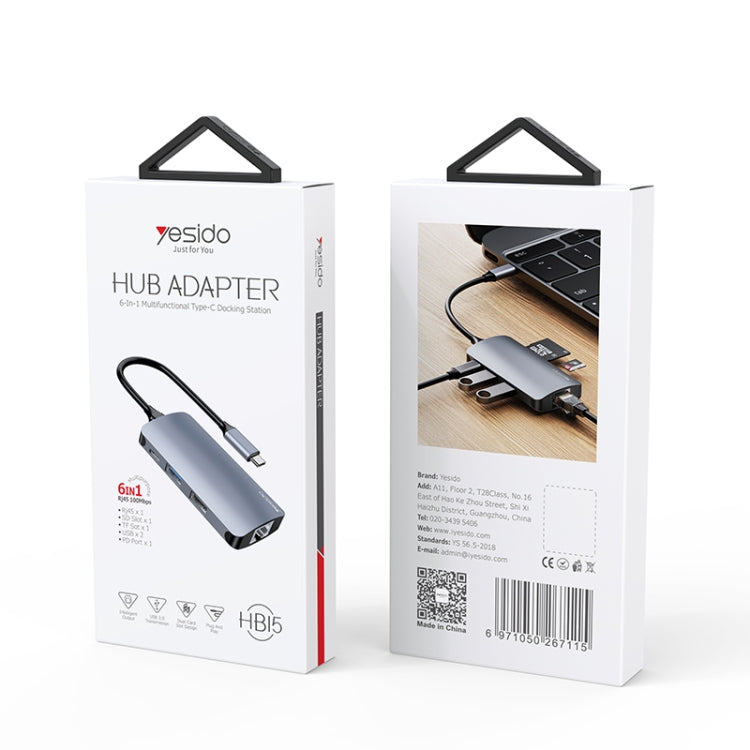 Yesido HB15 6 in 1 USB-C / Type-C Ports Multifunctional Docking Station HUB Adapter - HoMEdemic™ 