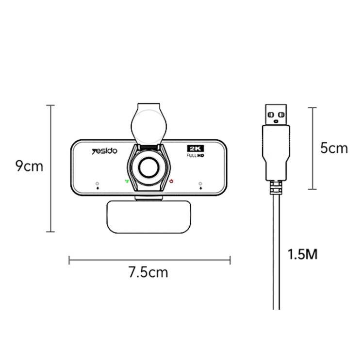 Yesido KM14 2K 4.0MP HD USB Webcam, Cable Length 1.5m - HoMEdemic™ 