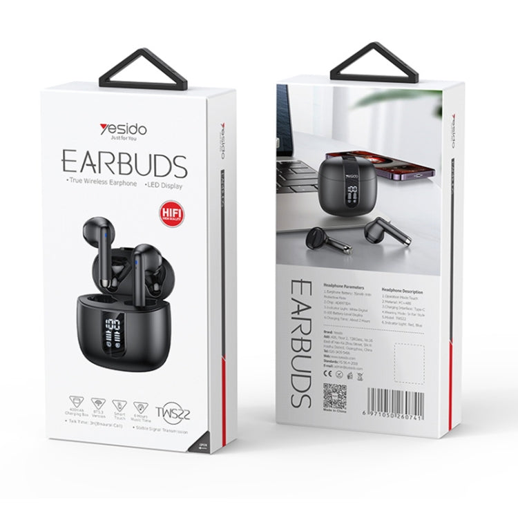 Yesido TWS22 Bluetooth 5.3 LED Digital Display TWS Wireless Bluetooth Earphone (Black) - HoMEdemic™ 