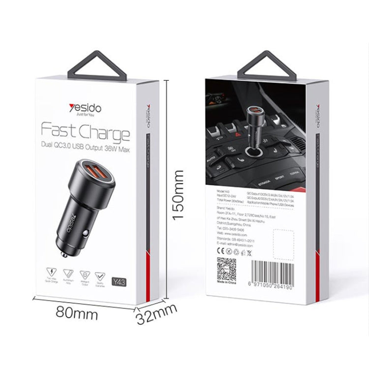 Yesido Y43 Dual USB Port Car Fast Charger Cigarette Lighter 36W Car Charger - HoMEdemic™ 
