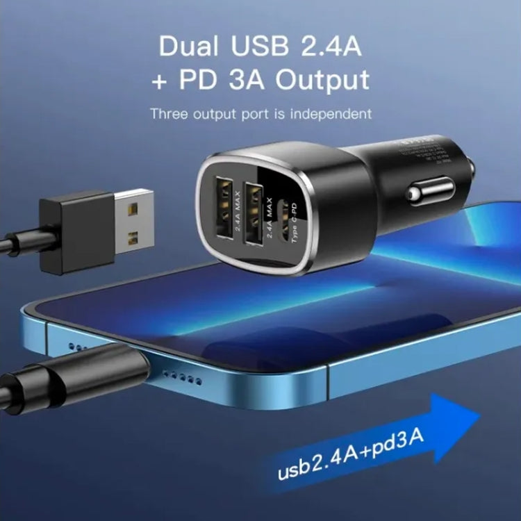 Yesido Y47 49W Double USB+Type-C/USB-C Port Car Fast Charger(Black) - HoMEdemic™ 