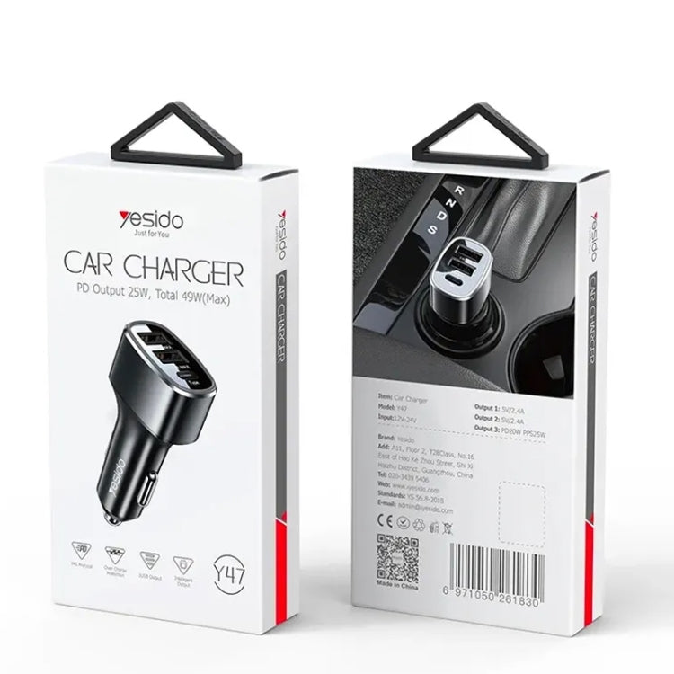 Yesido Y47 49W Double USB+Type-C/USB-C Port Car Fast Charger(Black) - HoMEdemic™ 