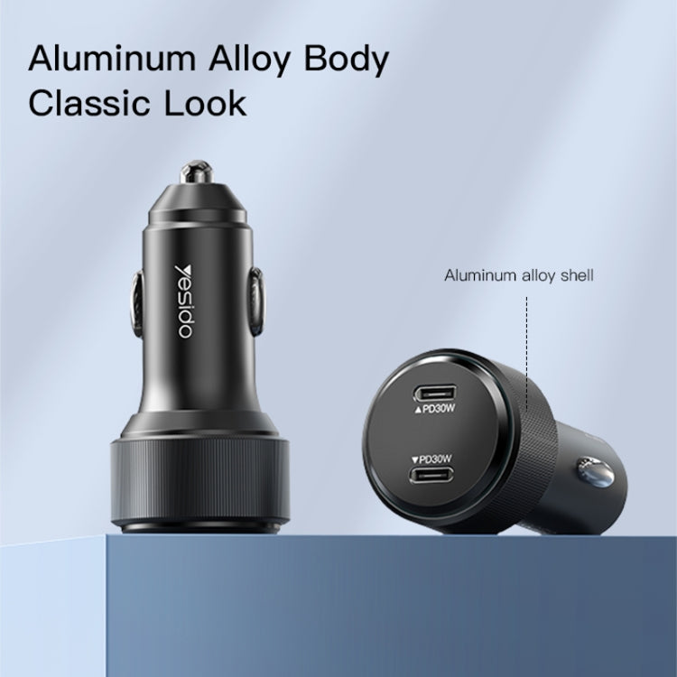 Yesido Y48  60W Car Fast Charger Aluminum Aluminum Double Type-C/USB-C Port Car Charger(Black) - HoMEdemic™ 