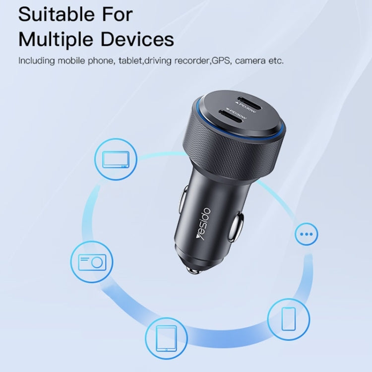 Yesido Y48  60W Car Fast Charger Aluminum Aluminum Double Type-C/USB-C Port Car Charger(Black) - HoMEdemic™ 