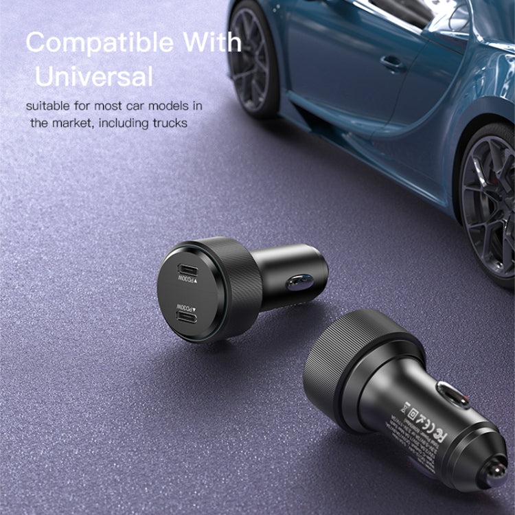 Yesido Y48  60W Car Fast Charger Aluminum Aluminum Double Type-C/USB-C Port Car Charger(Black) - HoMEdemic™ 