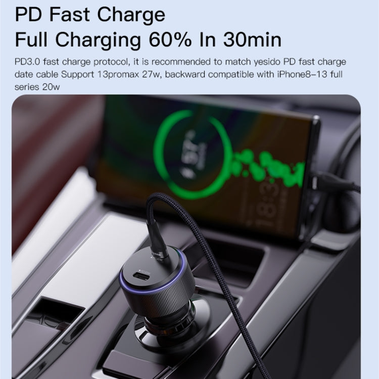 Yesido Y48  60W Car Fast Charger Aluminum Aluminum Double Type-C/USB-C Port Car Charger(Black) - HoMEdemic™ 